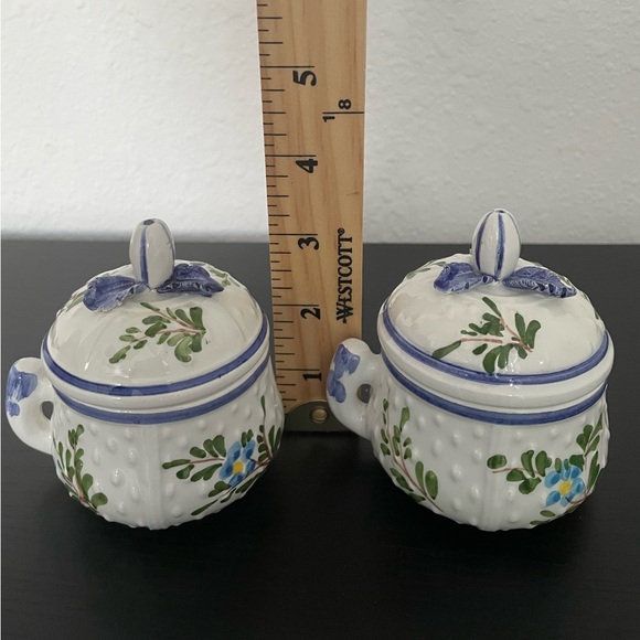 Vintage  2 Piece Italy Floral Ceramica Sugar Set White/Blue/Green/ Yellow. - Picture 3 of 6